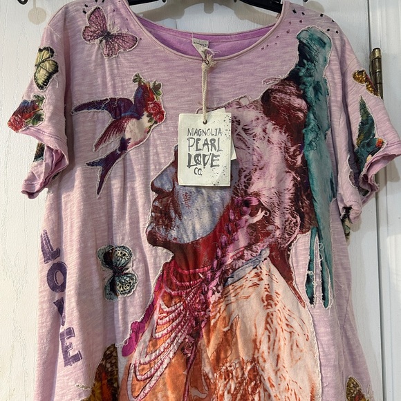 Magnolia Pearl Tops - Magnolia Pearl Lavender Pink Mixed-Color Graphic Embroidered Short Sleeve Top